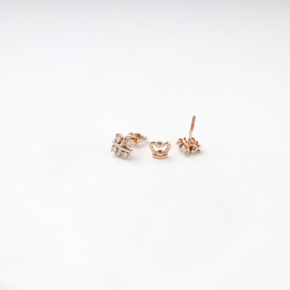 Rose Gold 14K (585) Geometric Cubic Zirconia Stud Earrings — alternate view — Kabluchka