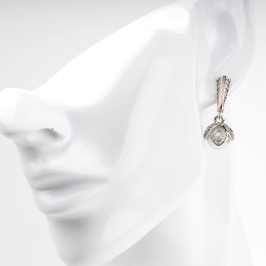Rhodium-plated drop earrings with white spherical cubic zirconia — Kabluchka