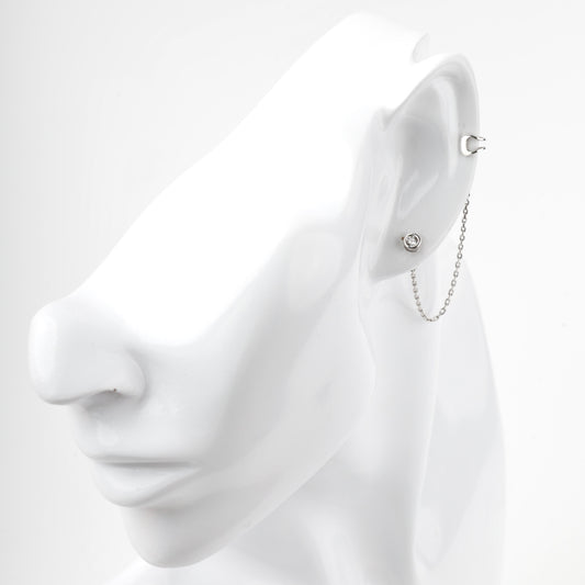 Silver 925 chain ear cuff earring with cubic zirconia stud — Kabluchka