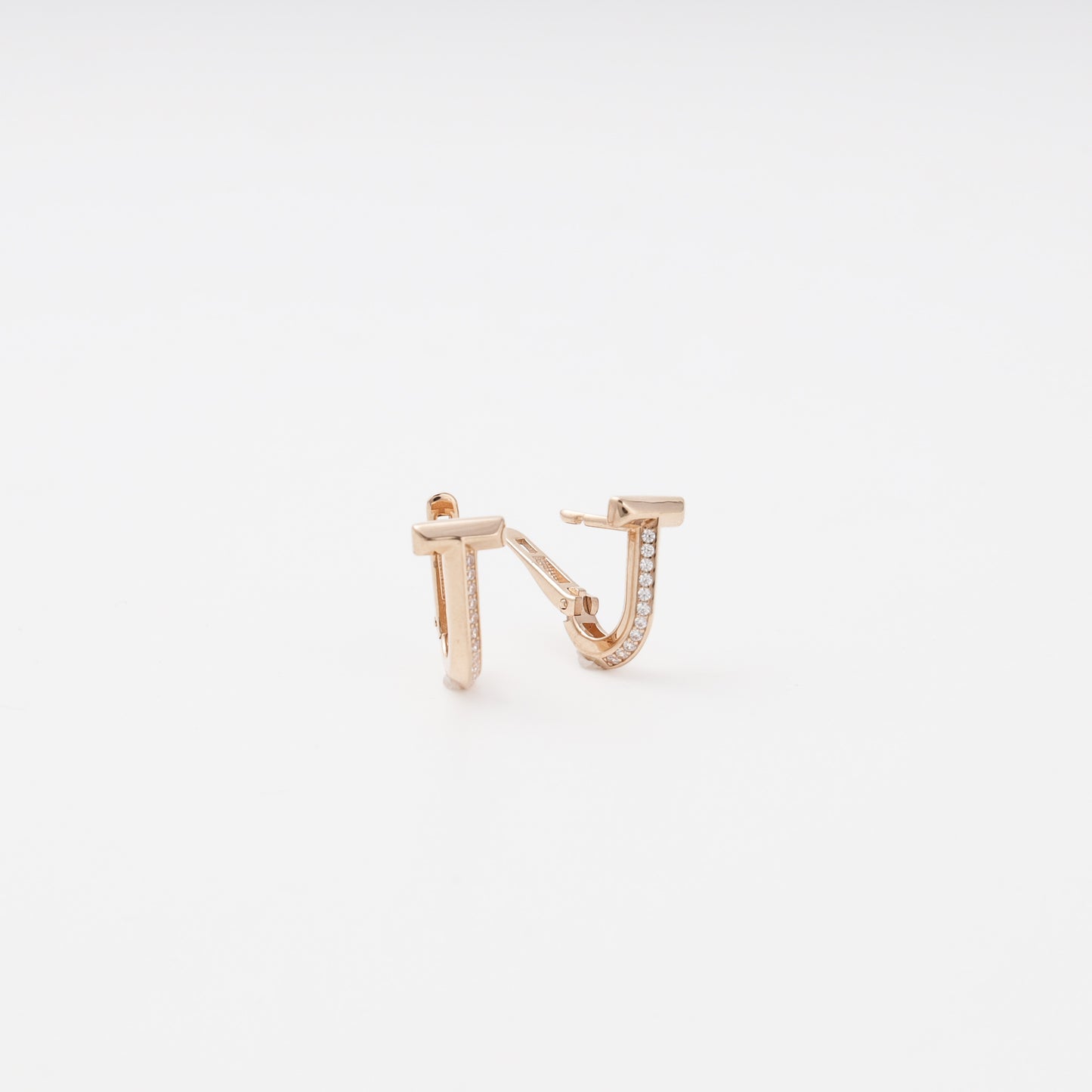 Rose gold 585 T-bar earrings with English lock — Kabluchka