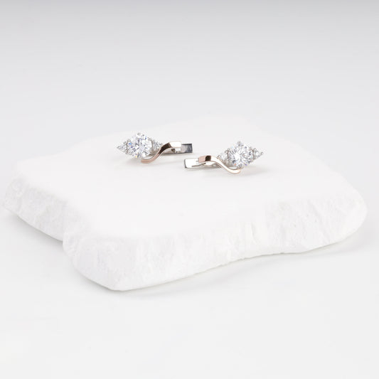 Round cubic zirconia earrings front view — Kabluchka Jewelry Store