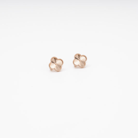 Rose gold 585 four-leaf clover earrings no stones, textured surface — Kabluchka