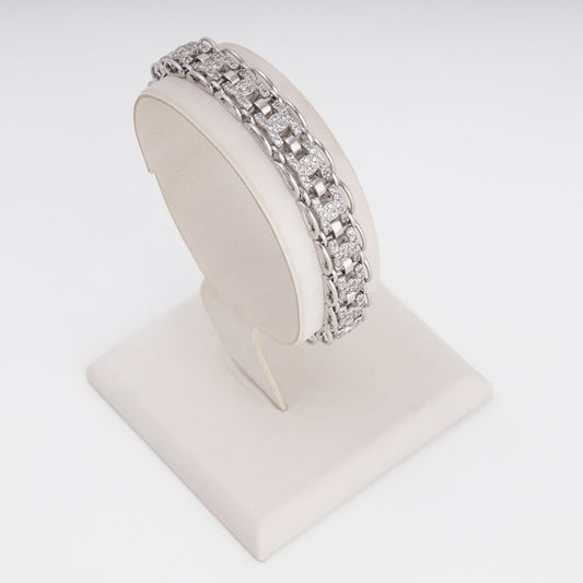 Sterling silver chain bracelet with cubic zirconia links on display stand, Ukrainian Jewelry, silver bracelet, gift for her.