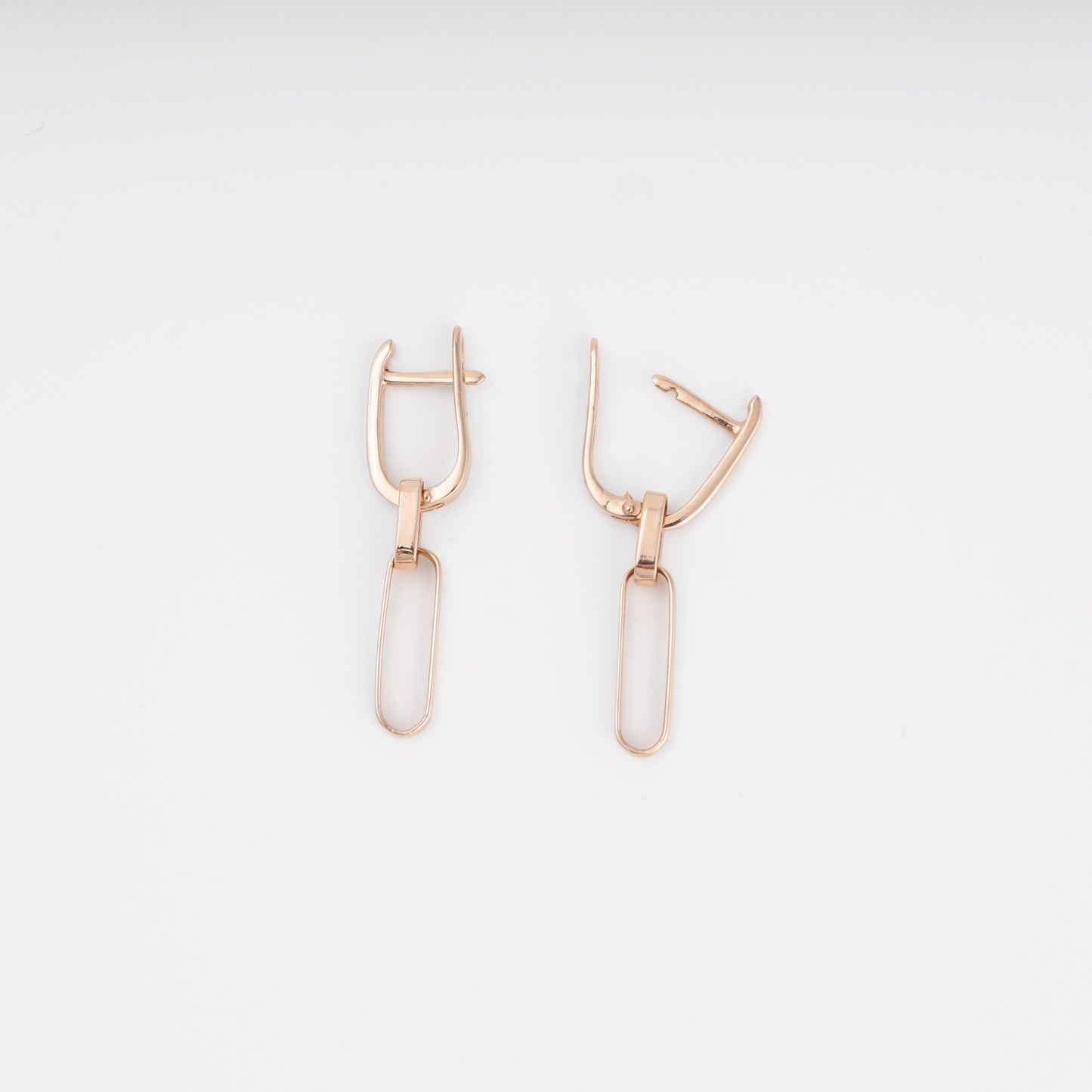 Rose gold dangle link earrings in 14k gold, modern drop hoop style, minimalist Ukrainian Jewelry for women.