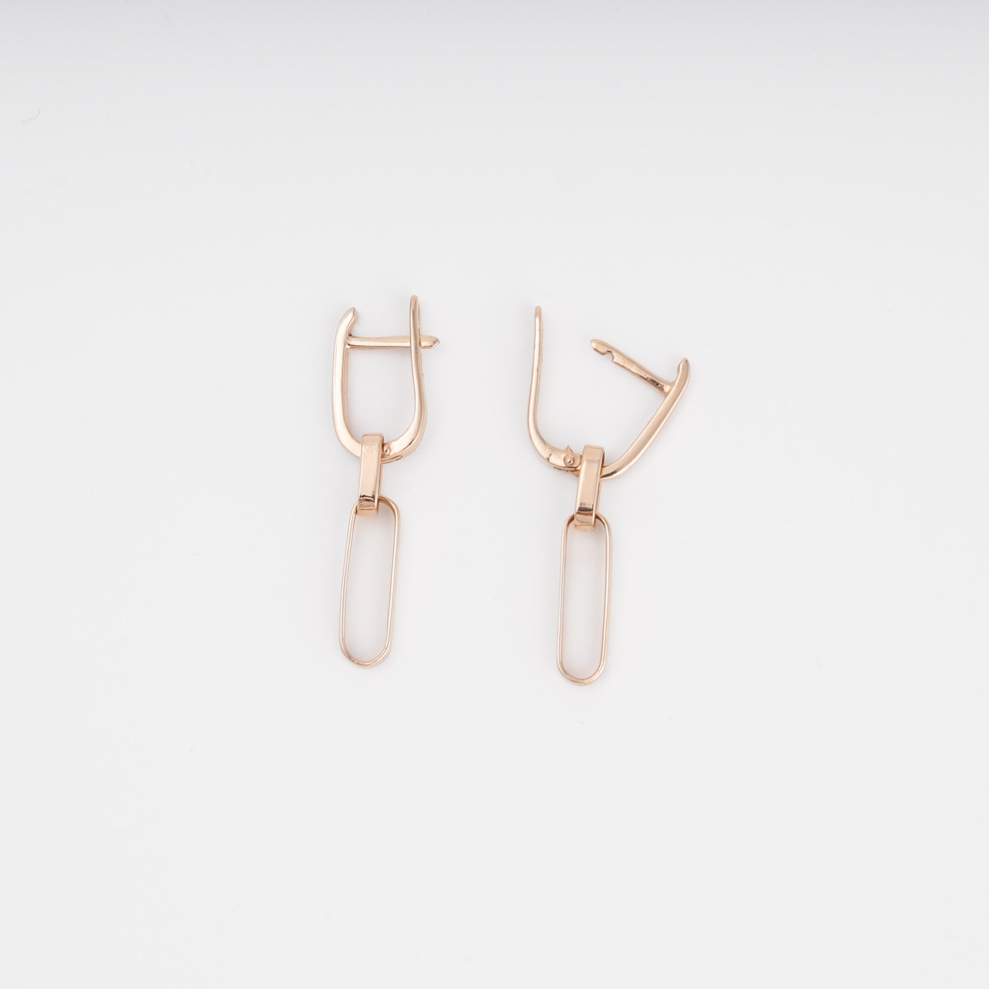 Rose gold dangle link earrings in 14k gold, modern drop hoop style, minimalist Ukrainian Jewelry for women.