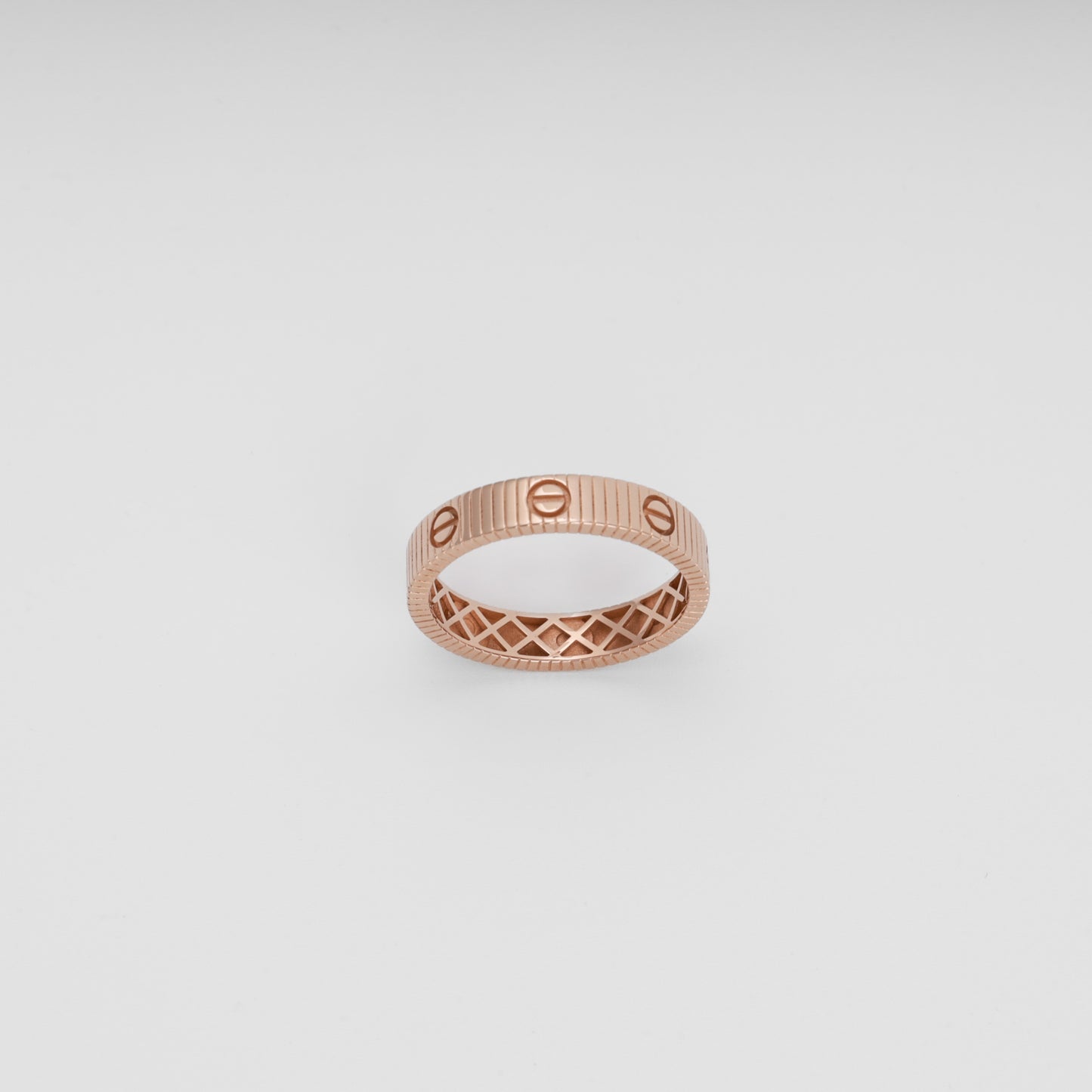 Rose gold 14k gold ring with engraved screw motif, textured band, Ukrainian Jewelry, minimalist wedding band, unisex gold ring.