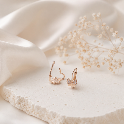 Children's Rose Gold 14K (585) Cubic Zirconia Butterfly Earrings — angled view — Kabluchka