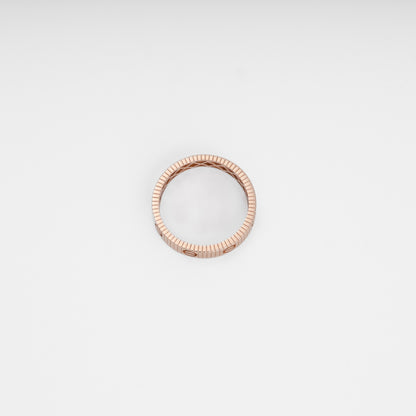 Rose gold ring with ridged band pattern, minimalist 14k gold stacking ring, Ukrainian Jewelry for everyday wear.