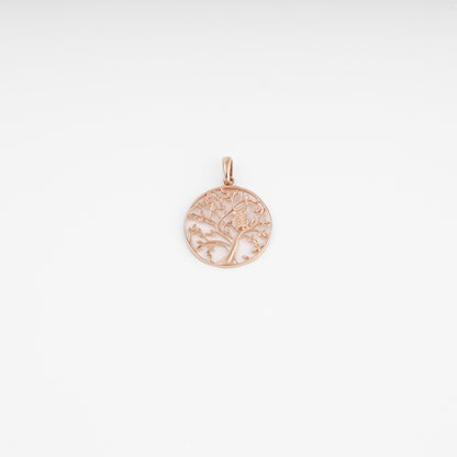 Rose gold tree of life owl 14k gold pendant necklace on white background, Ukrainian Jewelry, delicate gold charm gift.