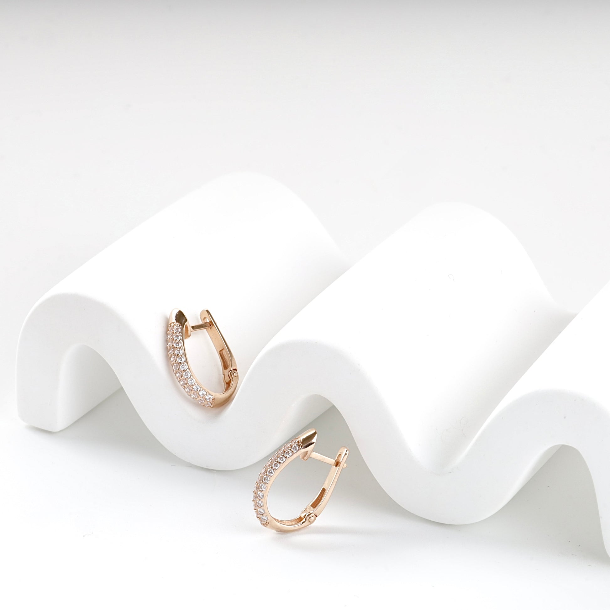 Rose Gold 14K double-row cubic zirconia earrings, product view 2 — Kabluchka