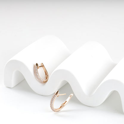 Rose Gold 14K double-row cubic zirconia earrings, product view 6 — Kabluchka