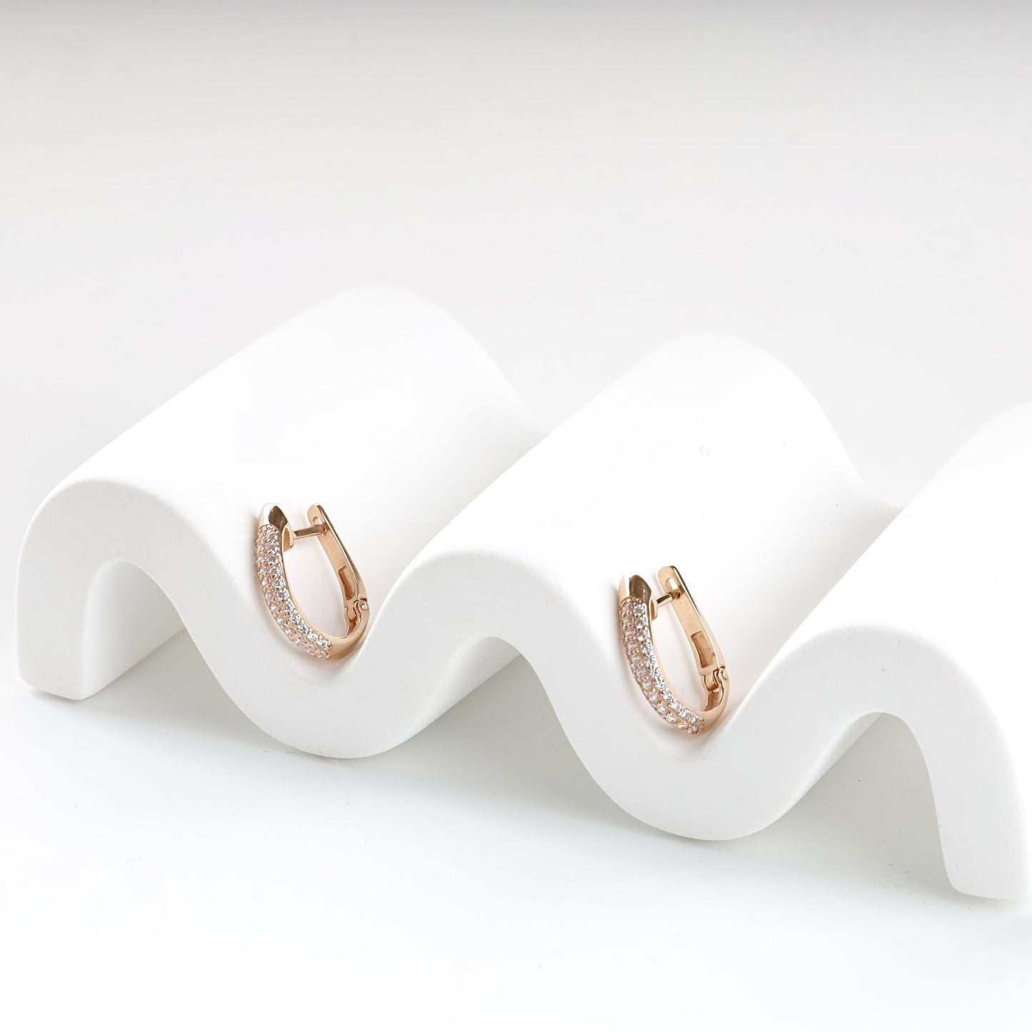 Rose Gold 14K double-row cubic zirconia earrings, product view 3 — Kabluchka