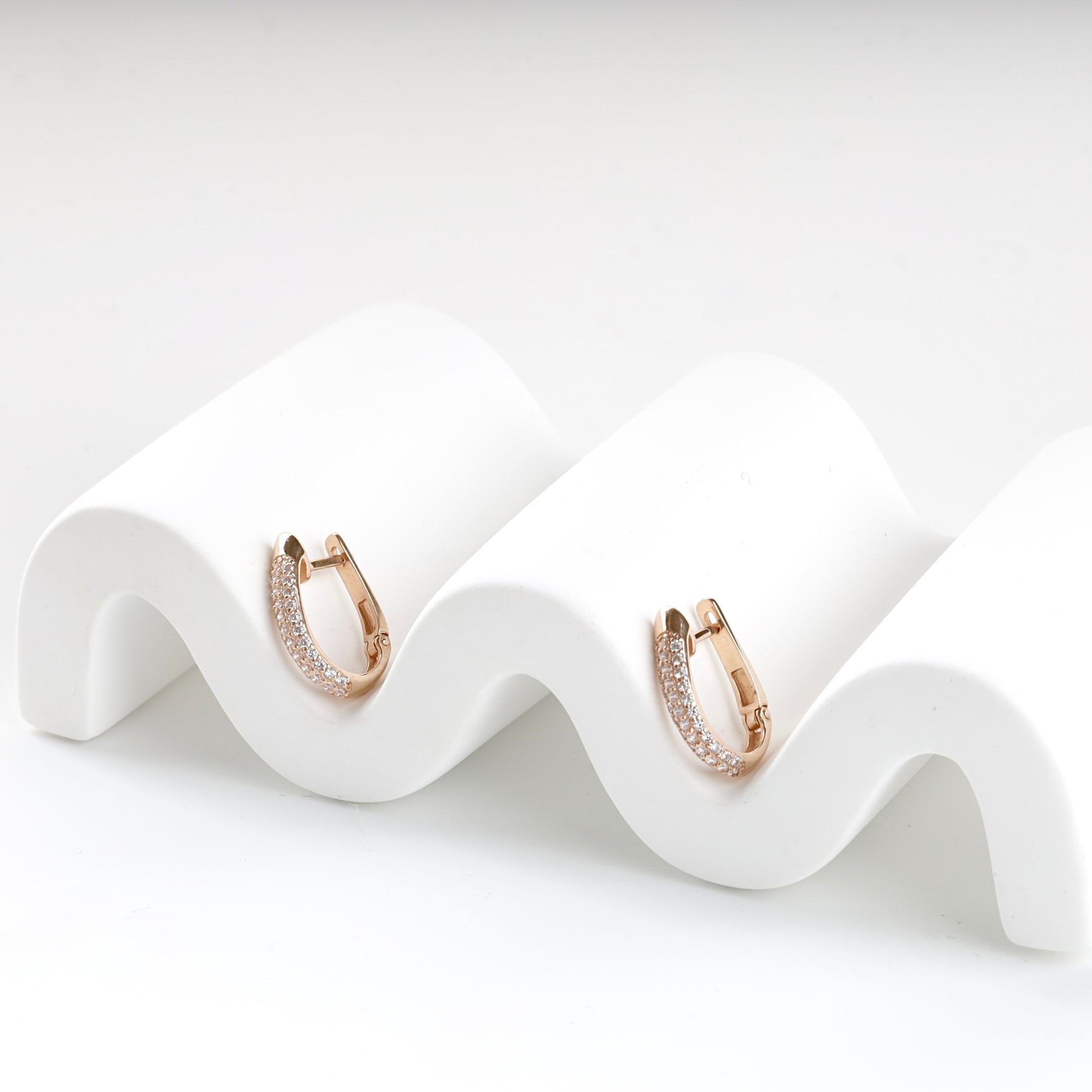 Rose Gold 14K double-row cubic zirconia earrings, product view 3 — Kabluchka