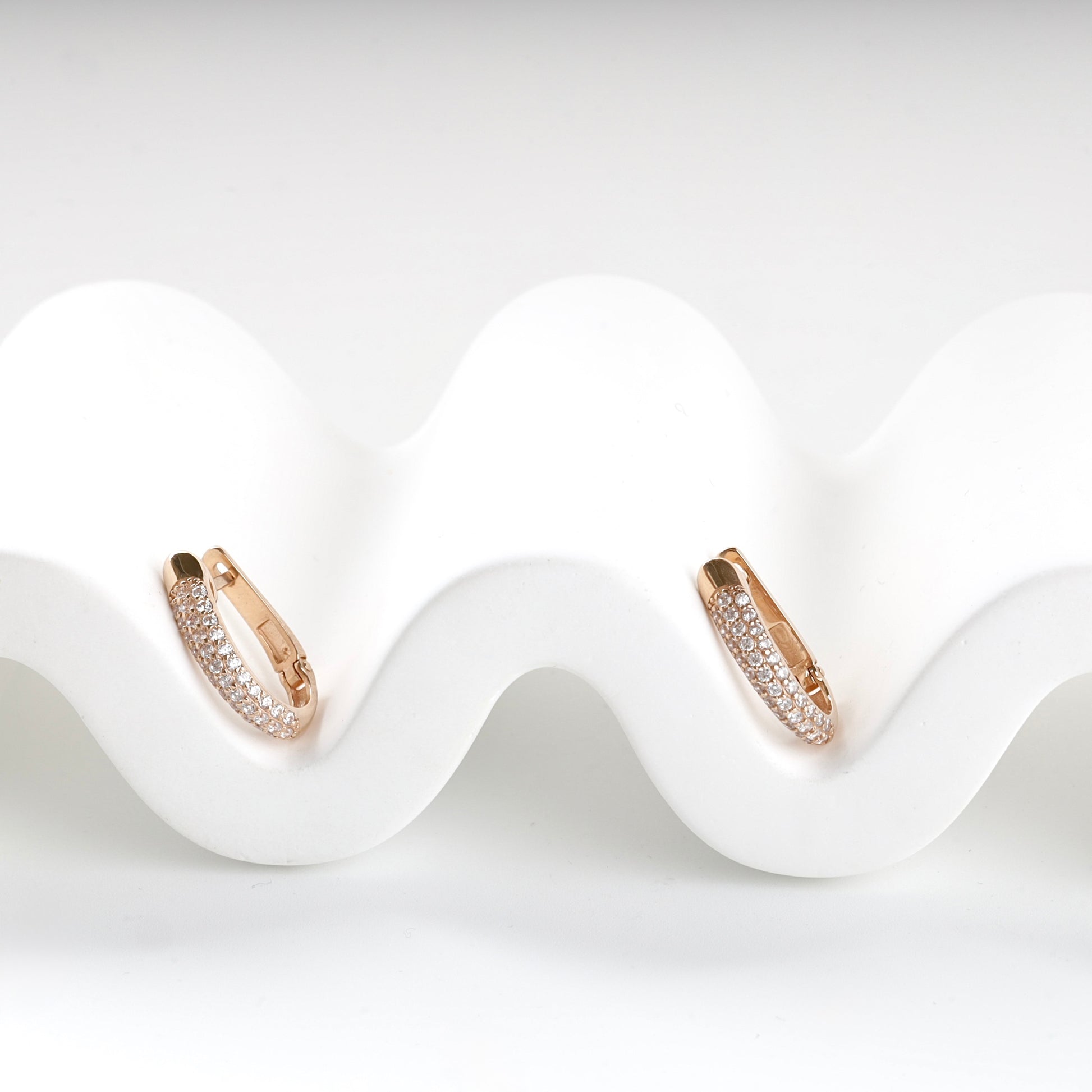 Rose Gold 14K double-row cubic zirconia earrings, product view 4 — Kabluchka