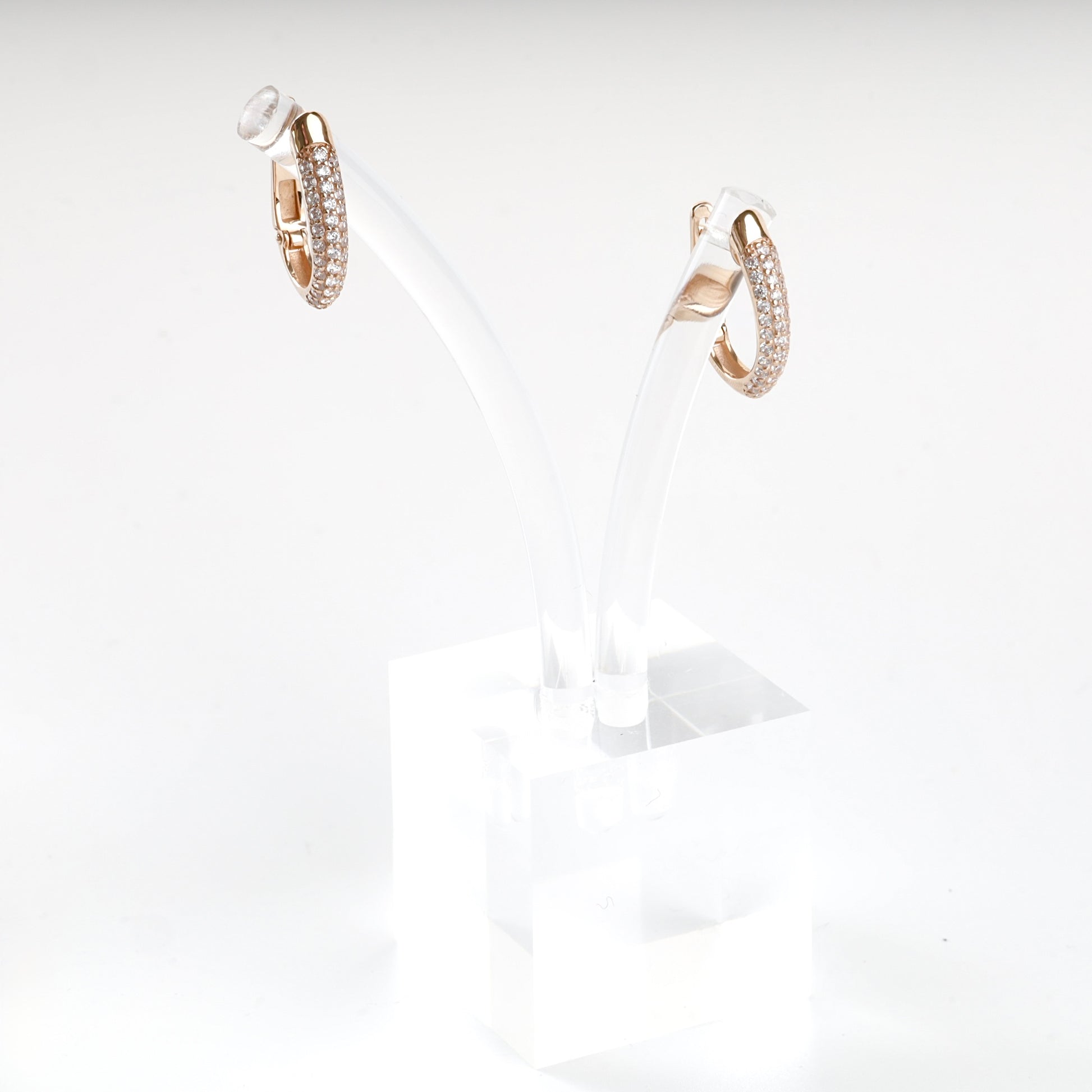 Rose Gold 14K double-row cubic zirconia earrings, product view 5 — Kabluchka