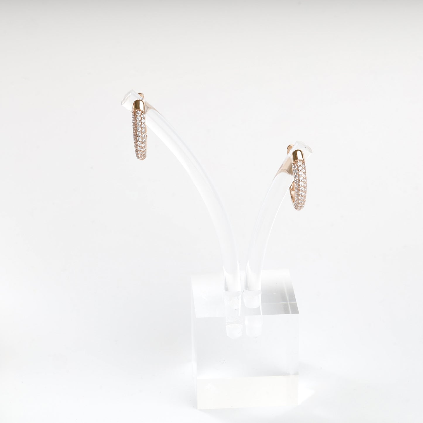 Rose Gold 14K double-row cubic zirconia earrings, product view 1 — Kabluchka
