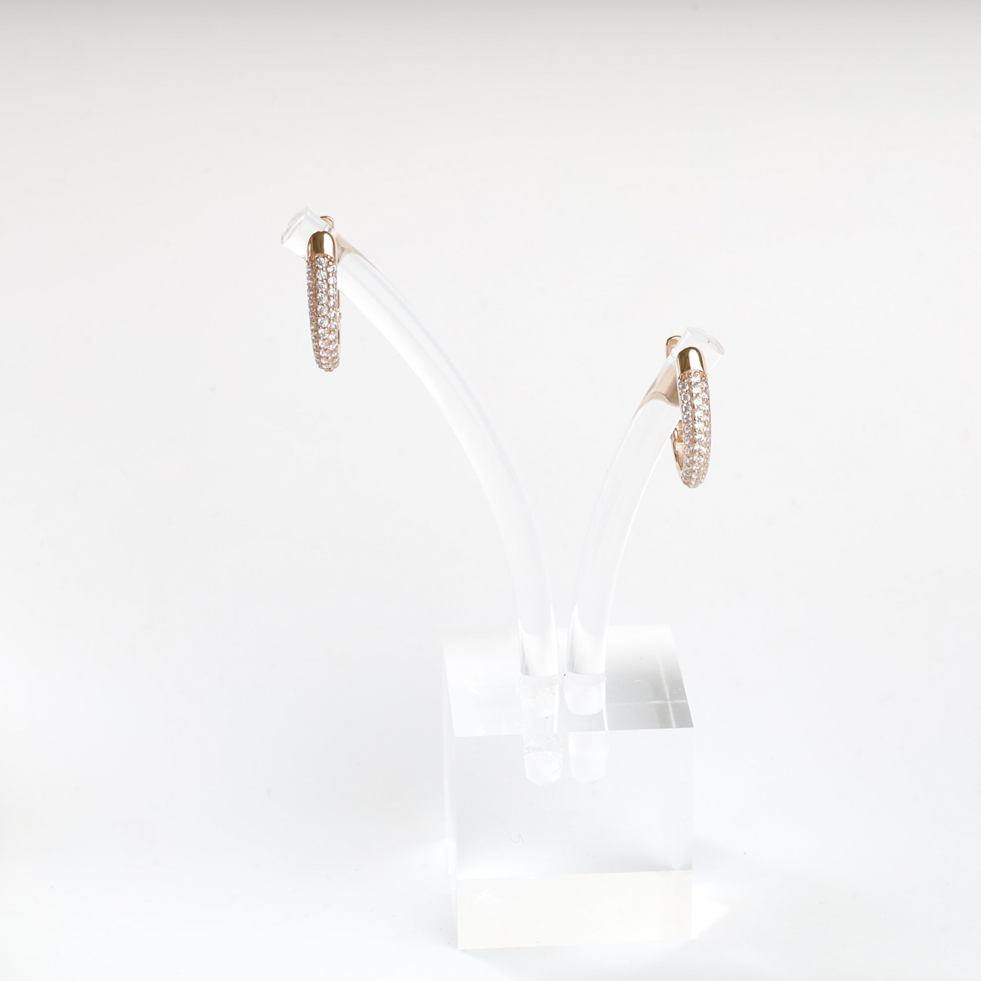 Rose Gold 14K double-row cubic zirconia earrings, product view 1 — Kabluchka
