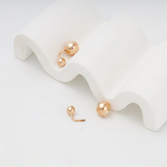Rose gold double ball screw-back earrings side view — Kabluchka