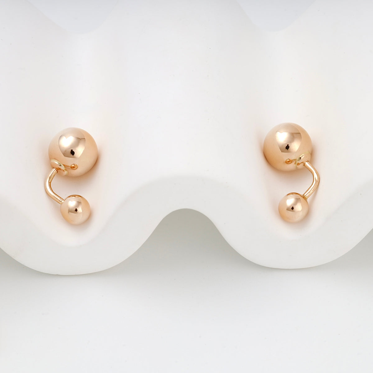 Polished rose gold double ball earrings pair — Kabluchka