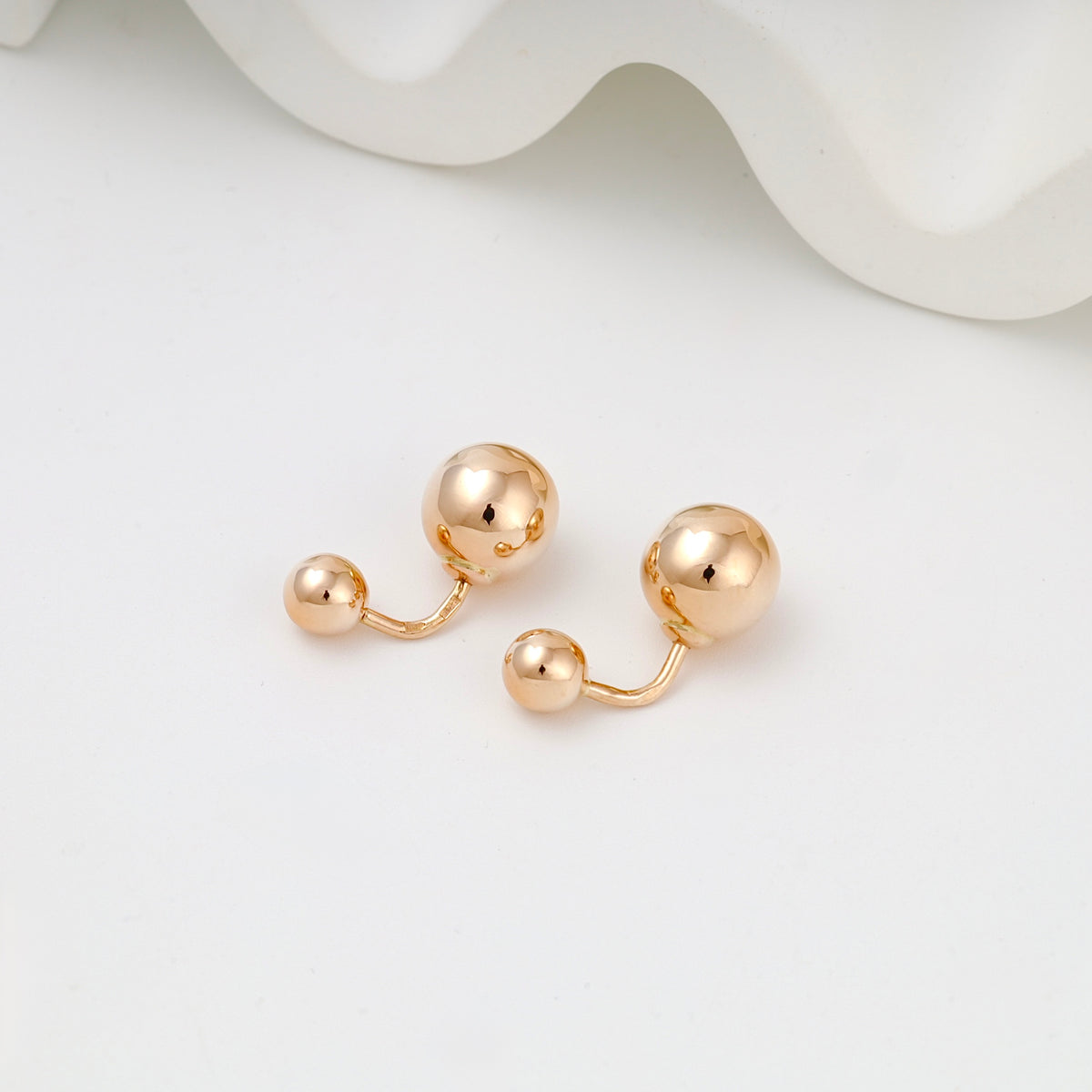 Rose gold double ball stud earrings — Kabluchka