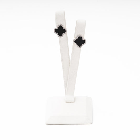 Silver 925 clover earrings with black enamel — Kabluchka