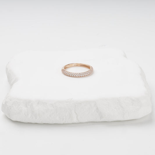 Rose Gold 14K double-row pavé cubic zirconia band ring