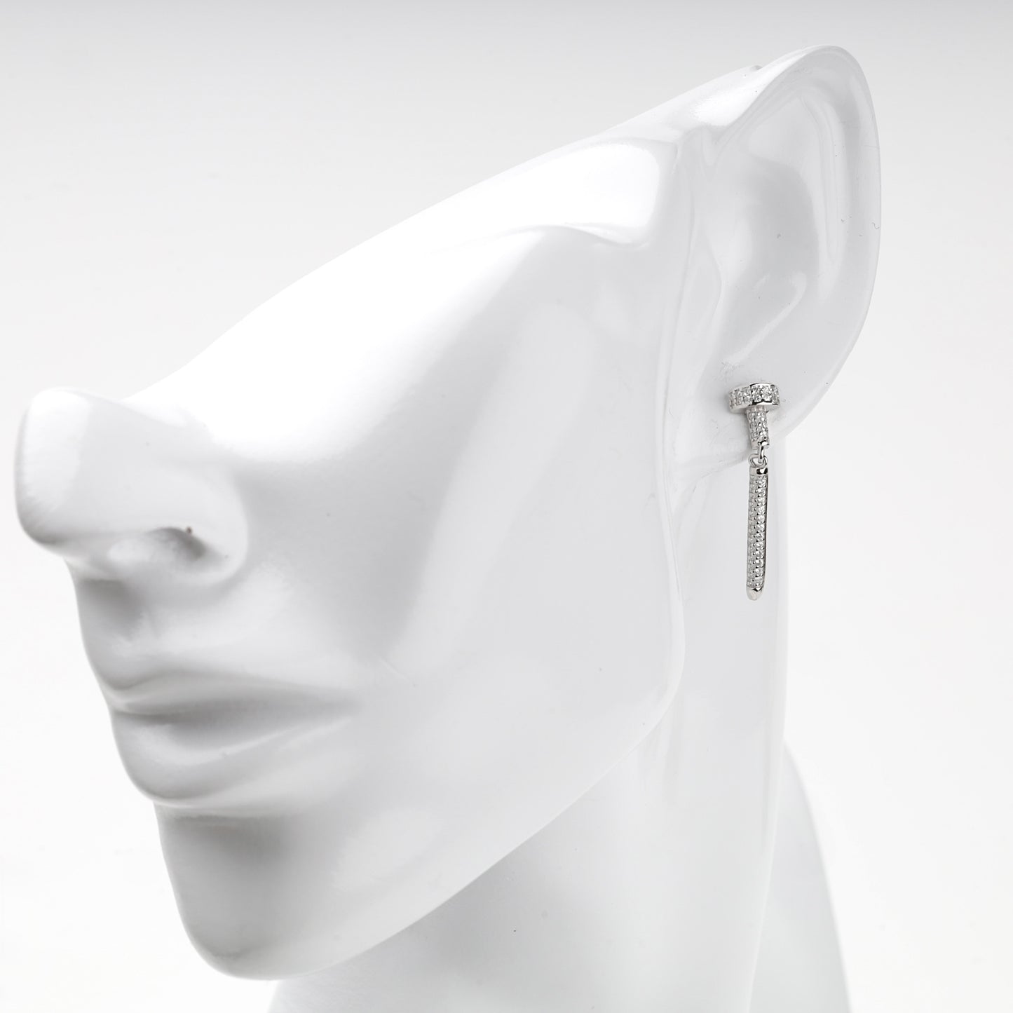 Rhodium-plated Silver 925 cubic zirconia bar drop earrings, product view 2 — Kabluchka