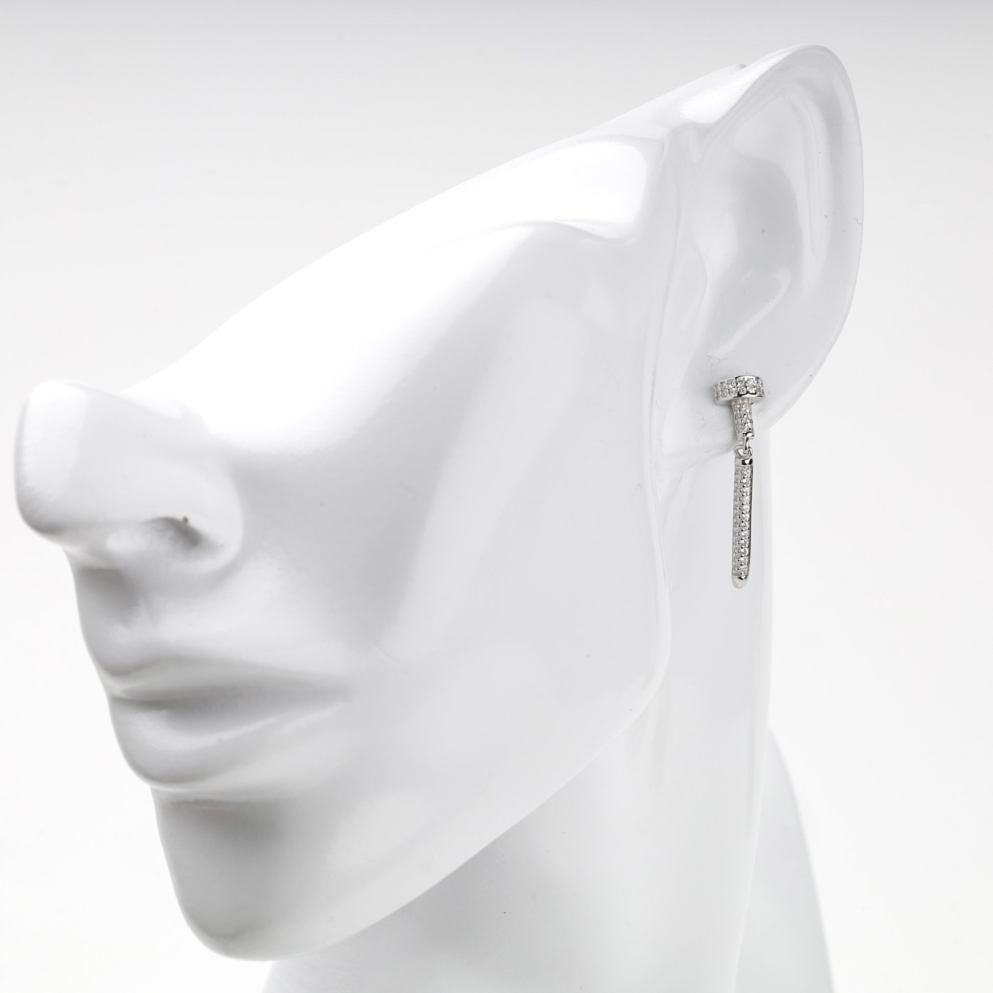 Rhodium-plated Silver 925 cubic zirconia bar drop earrings, product view 2 — Kabluchka