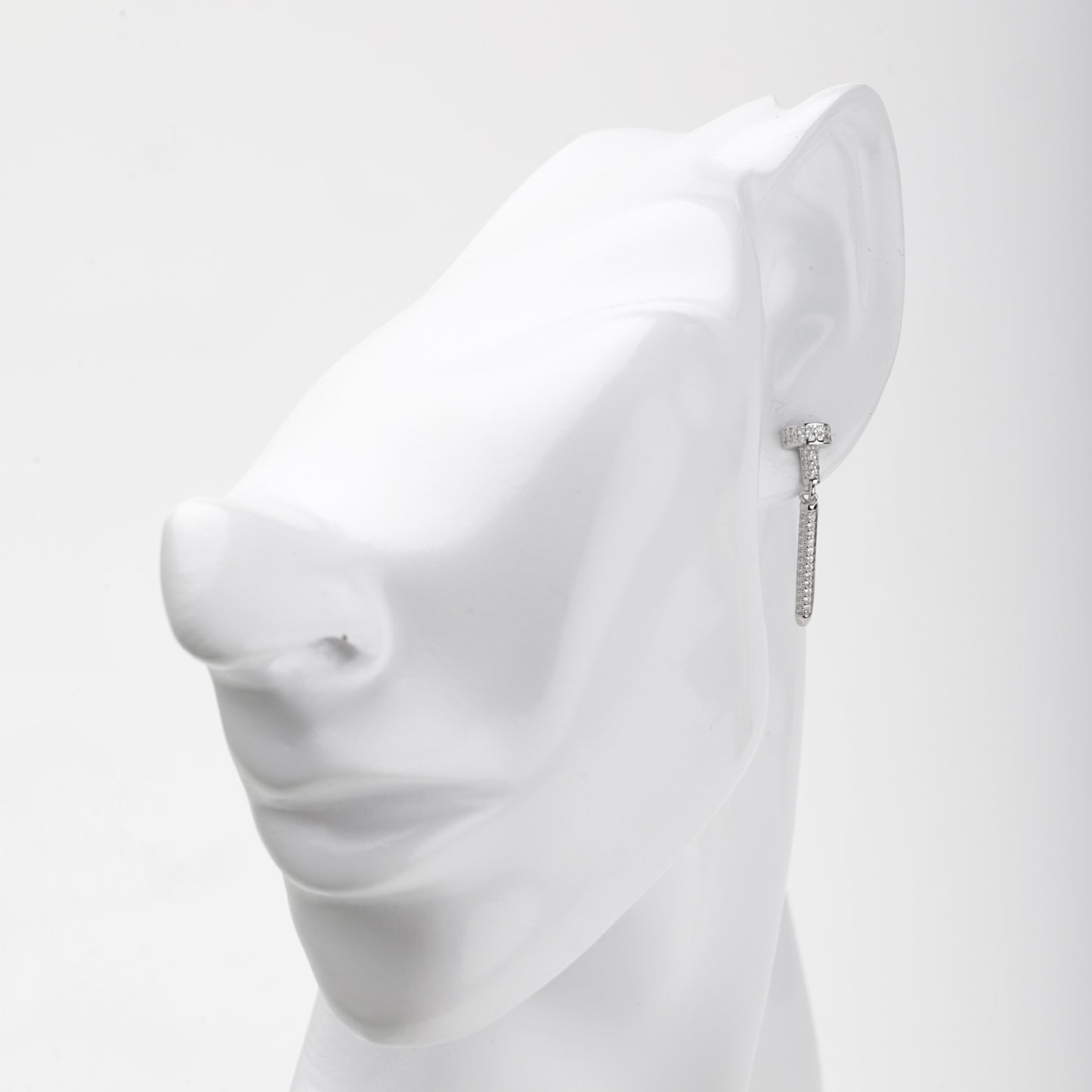 Rhodium-plated Silver 925 cubic zirconia bar drop earrings, product view 3 — Kabluchka