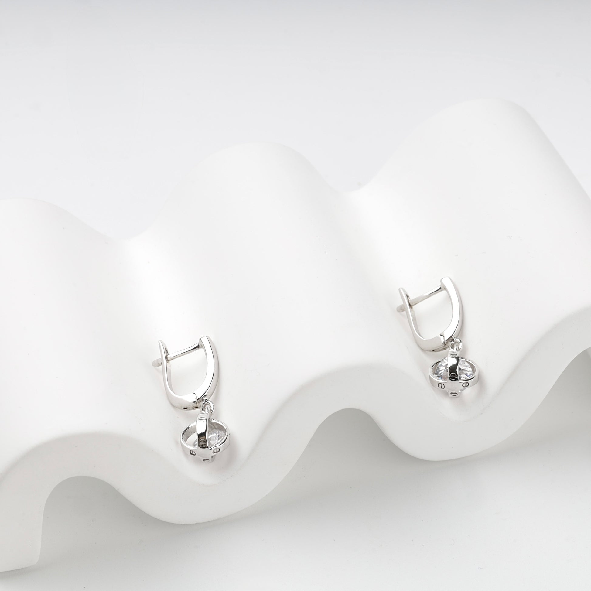 Silver 925 cubic zirconia orb drop earrings, product view 4 — Kabluchka