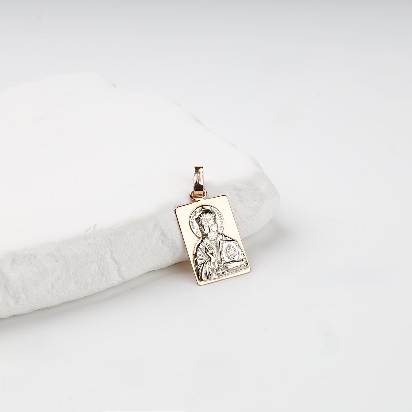 Two-tone Gold 14K Saint Nicholas icon pendant, front view