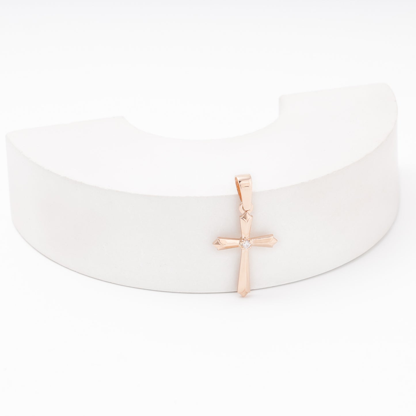 Rose gold cross pendant with diamond — Kabluchka