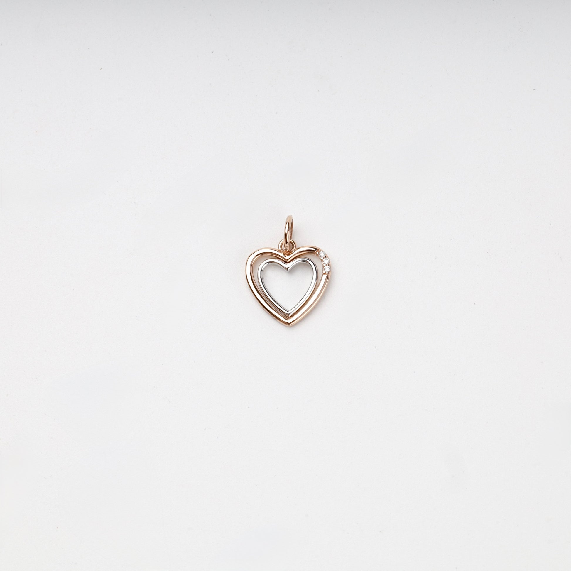Two-tone Gold 14K (585) cubic zirconia open heart pendant, product view 2 — Kabluchka