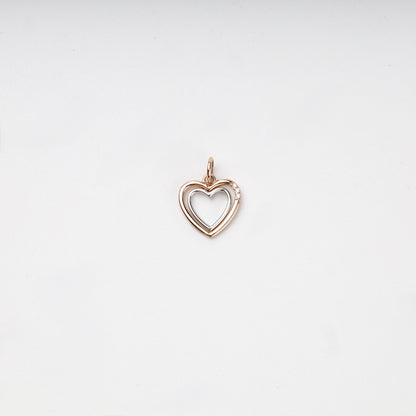 Two-tone Gold 14K (585) cubic zirconia open heart pendant, product view 2 — Kabluchka