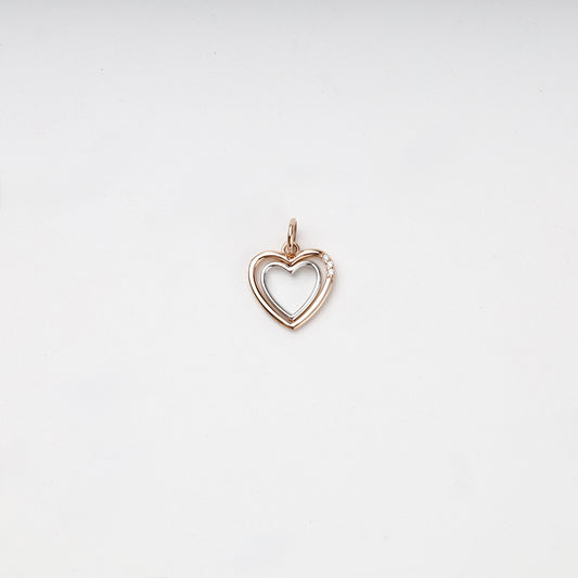 Two-tone Gold 14K (585) cubic zirconia open heart pendant, product view 2 — Kabluchka