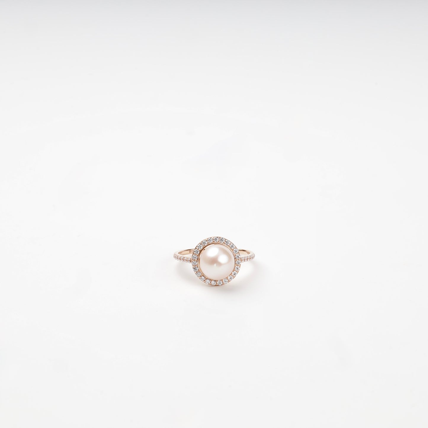 Rose Gold 14K cultured pearl and cubic zirconia halo ring — Kabluchka