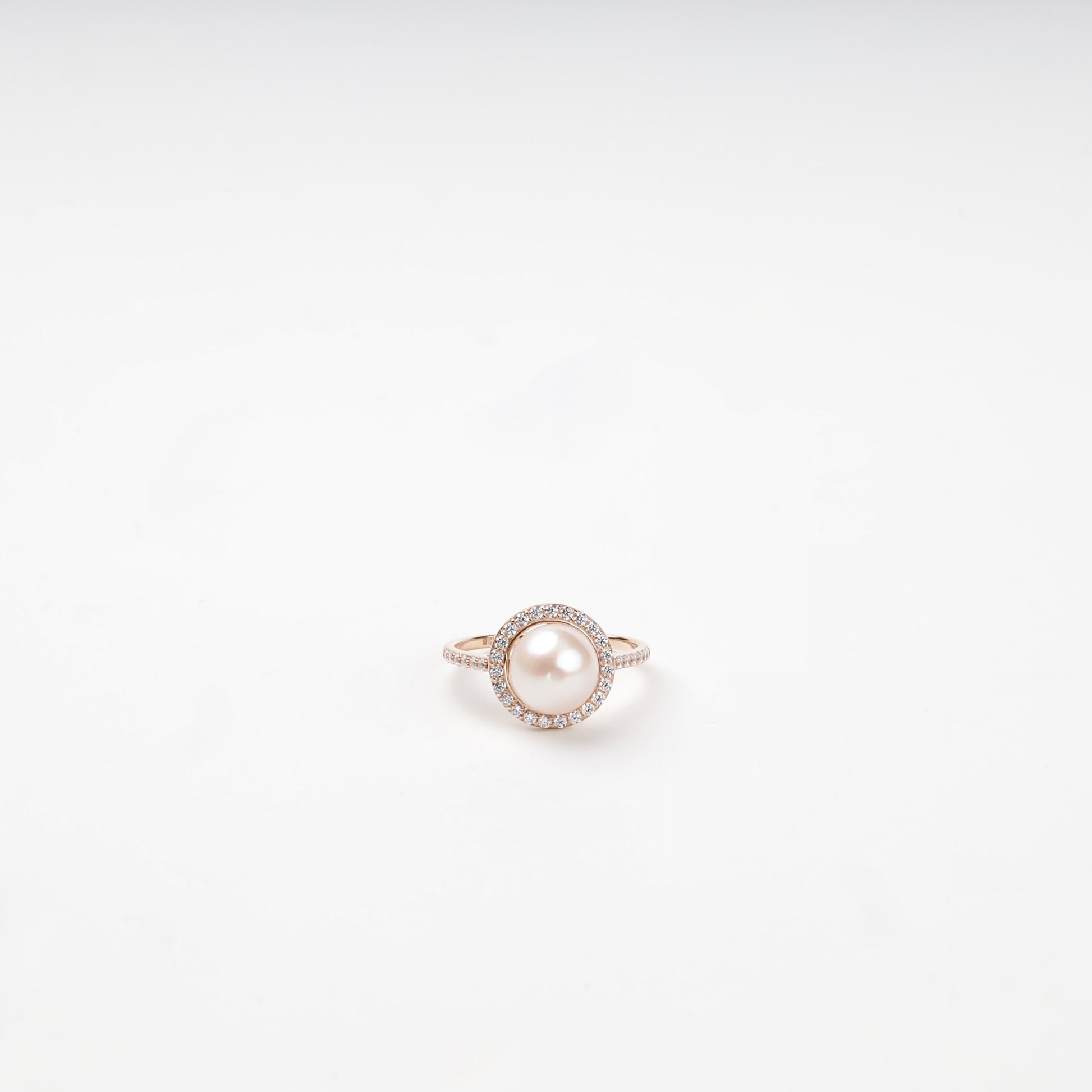 Rose Gold 14K cultured pearl and cubic zirconia halo ring — Kabluchka