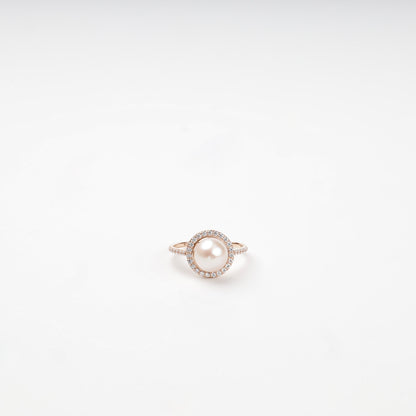 Rose Gold 14K cultured pearl and cubic zirconia halo ring — Kabluchka