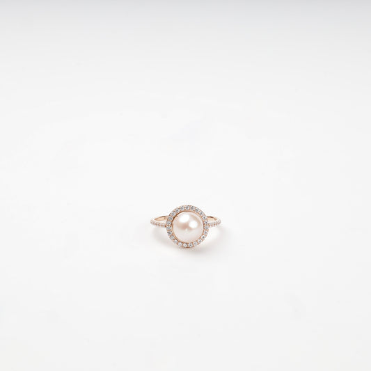 Rose Gold 14K cultured pearl and cubic zirconia halo ring — Kabluchka