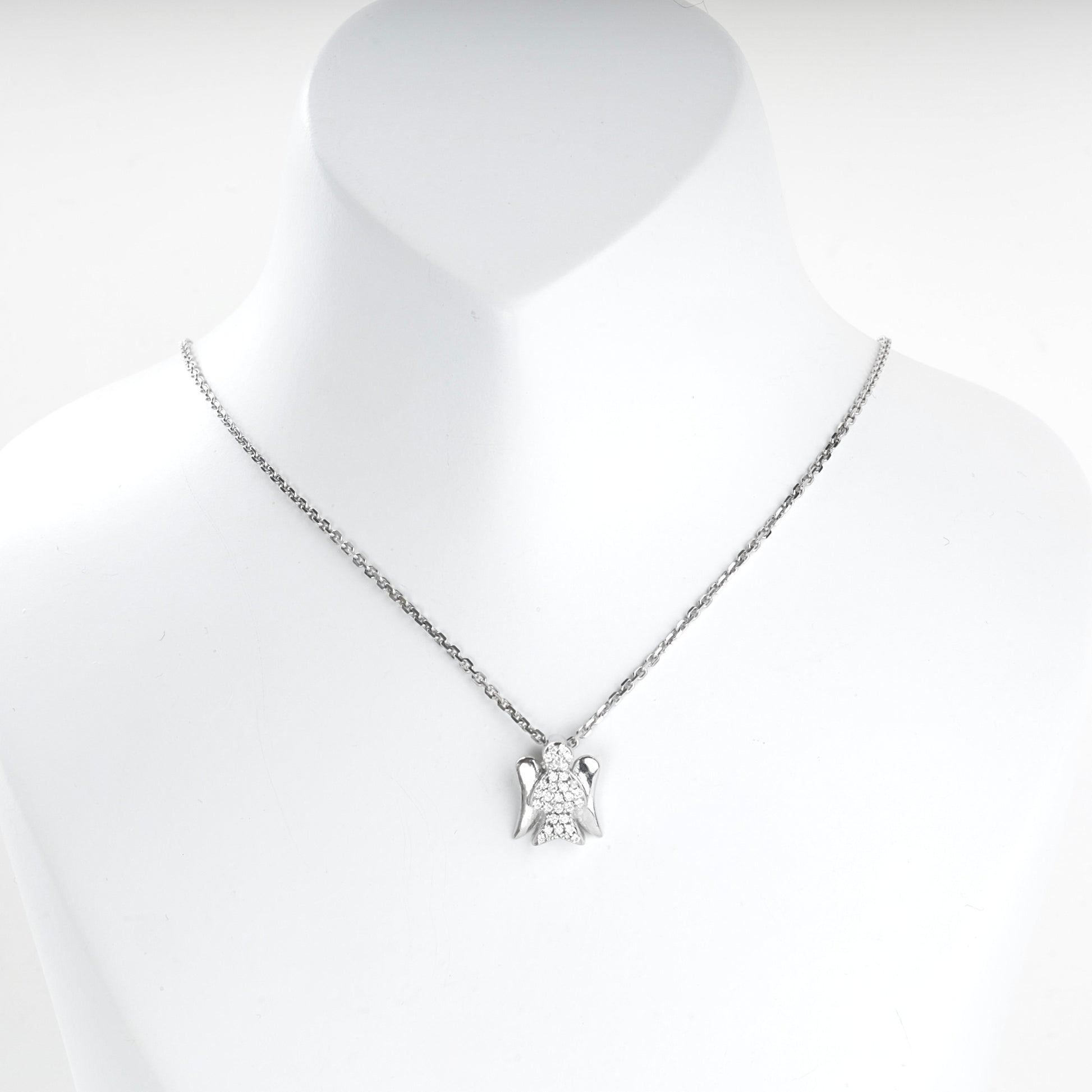 Rhodium-plated Silver 925 zirconia Guardian Angel pendant, product view 1 — Kabluchka