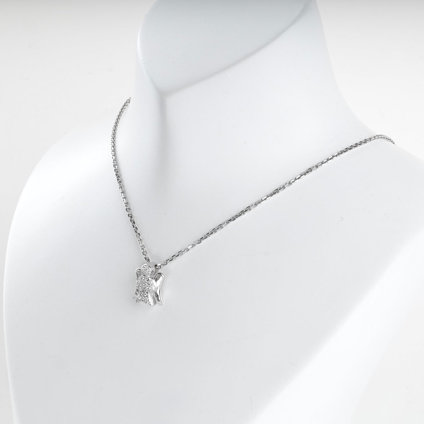 Rhodium-plated Silver 925 zirconia Guardian Angel pendant, product view 3 — Kabluchka