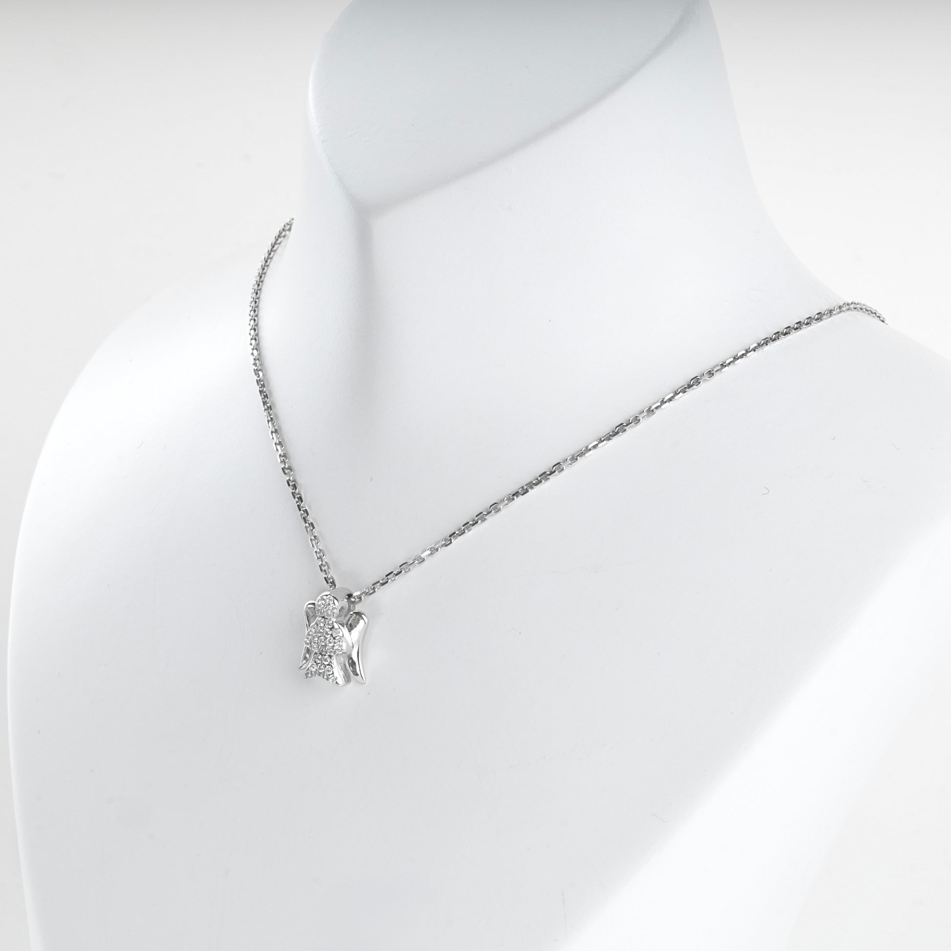 Rhodium-plated Silver 925 zirconia Guardian Angel pendant, product view 3 — Kabluchka