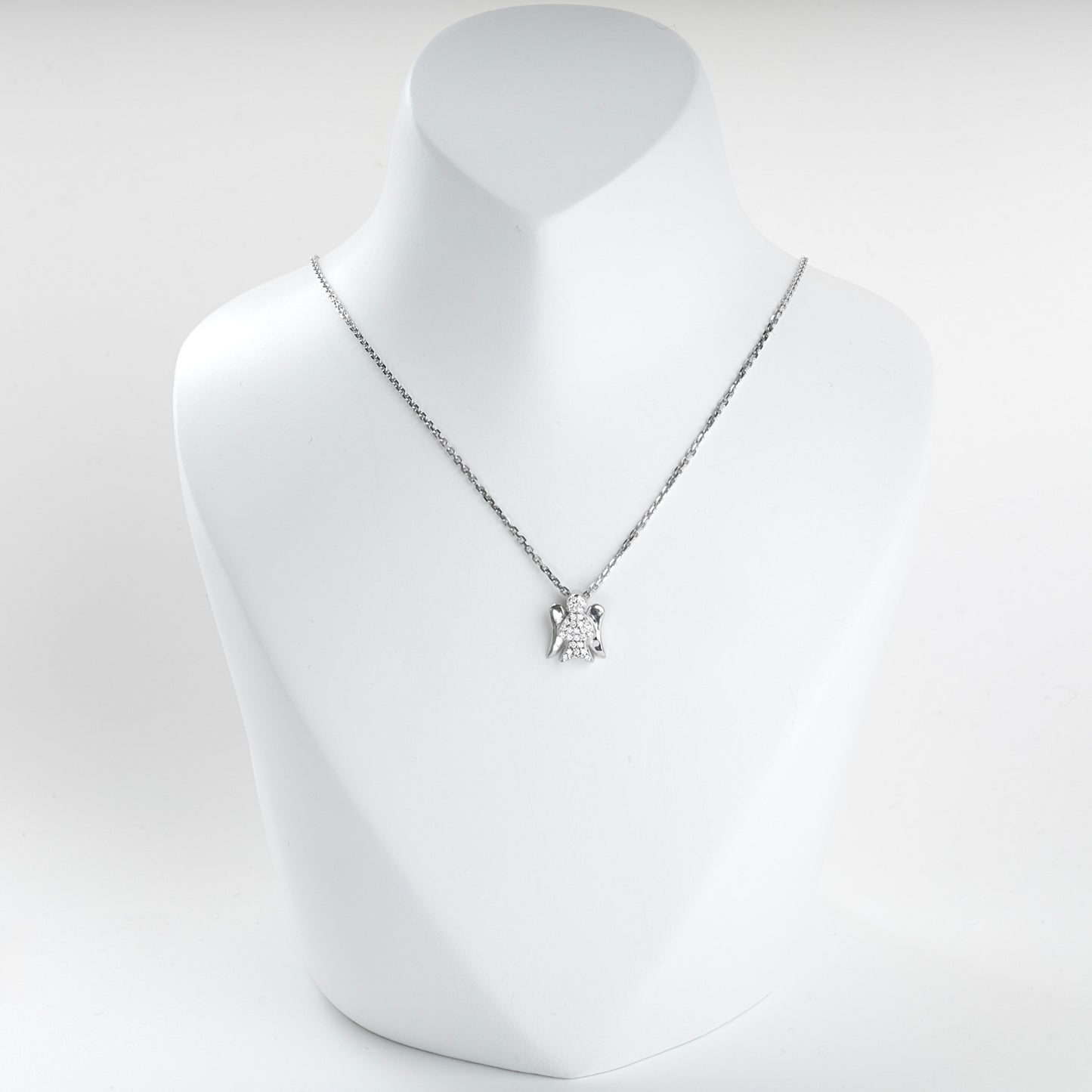 Rhodium-plated Silver 925 zirconia Guardian Angel pendant, product view 4 — Kabluchka