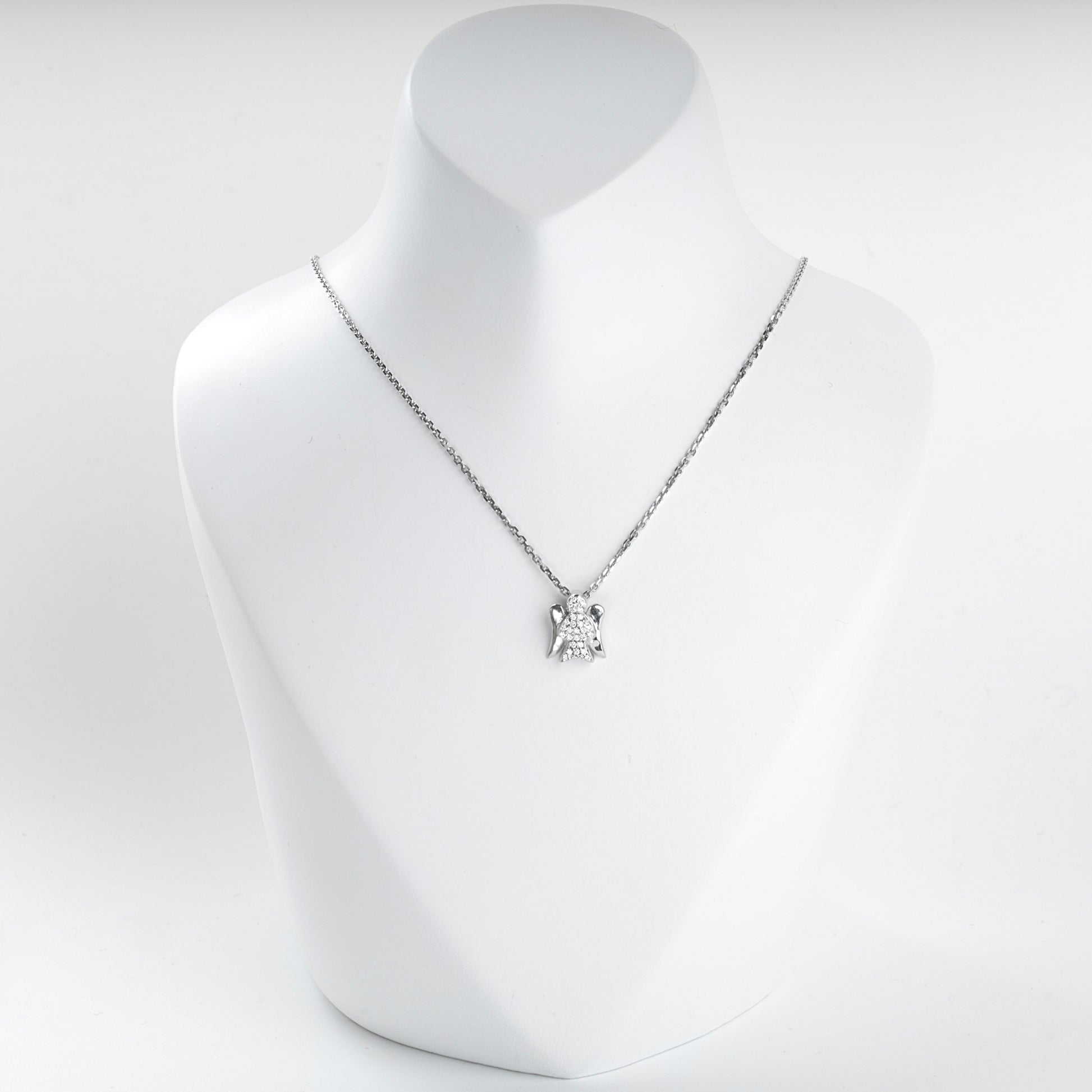 Rhodium-plated Silver 925 zirconia Guardian Angel pendant, product view 4 — Kabluchka