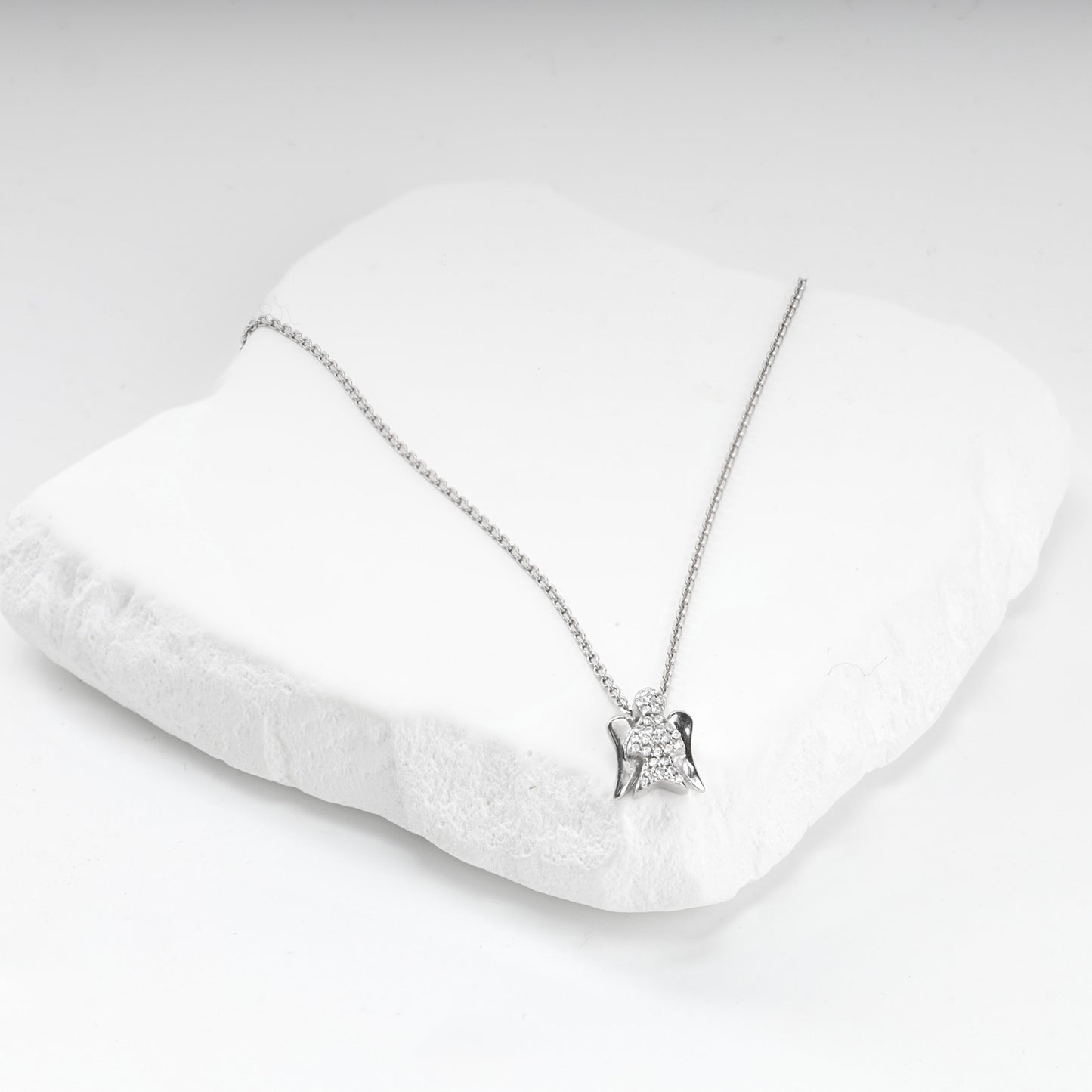 Rhodium-plated Silver 925 zirconia Guardian Angel pendant, product view 5 — Kabluchka
