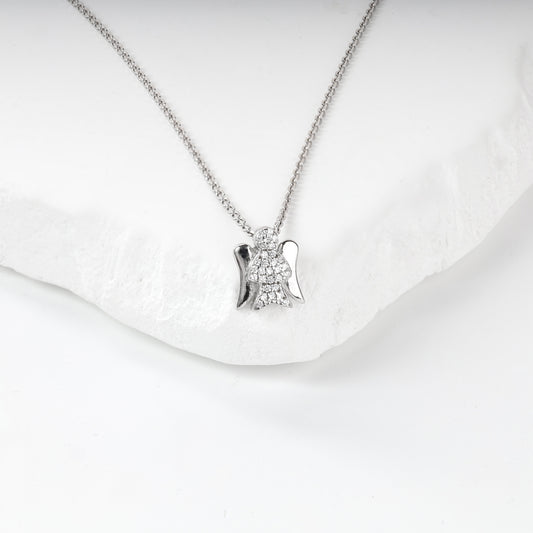 Rhodium-plated Silver 925 zirconia Guardian Angel pendant, product view 2 — Kabluchka