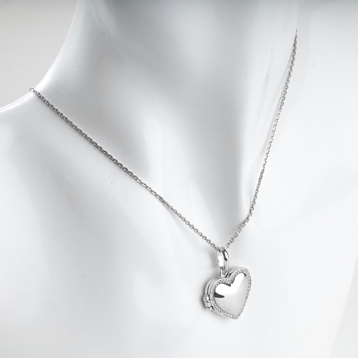 Silver 925 cubic zirconia heart locket pendant, front view
