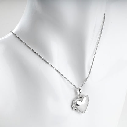 Silver 925 cubic zirconia heart locket pendant, front view