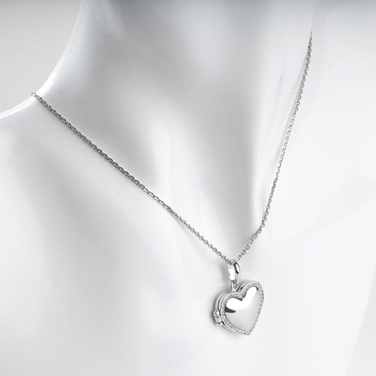 Silver 925 cubic zirconia heart locket pendant, front view