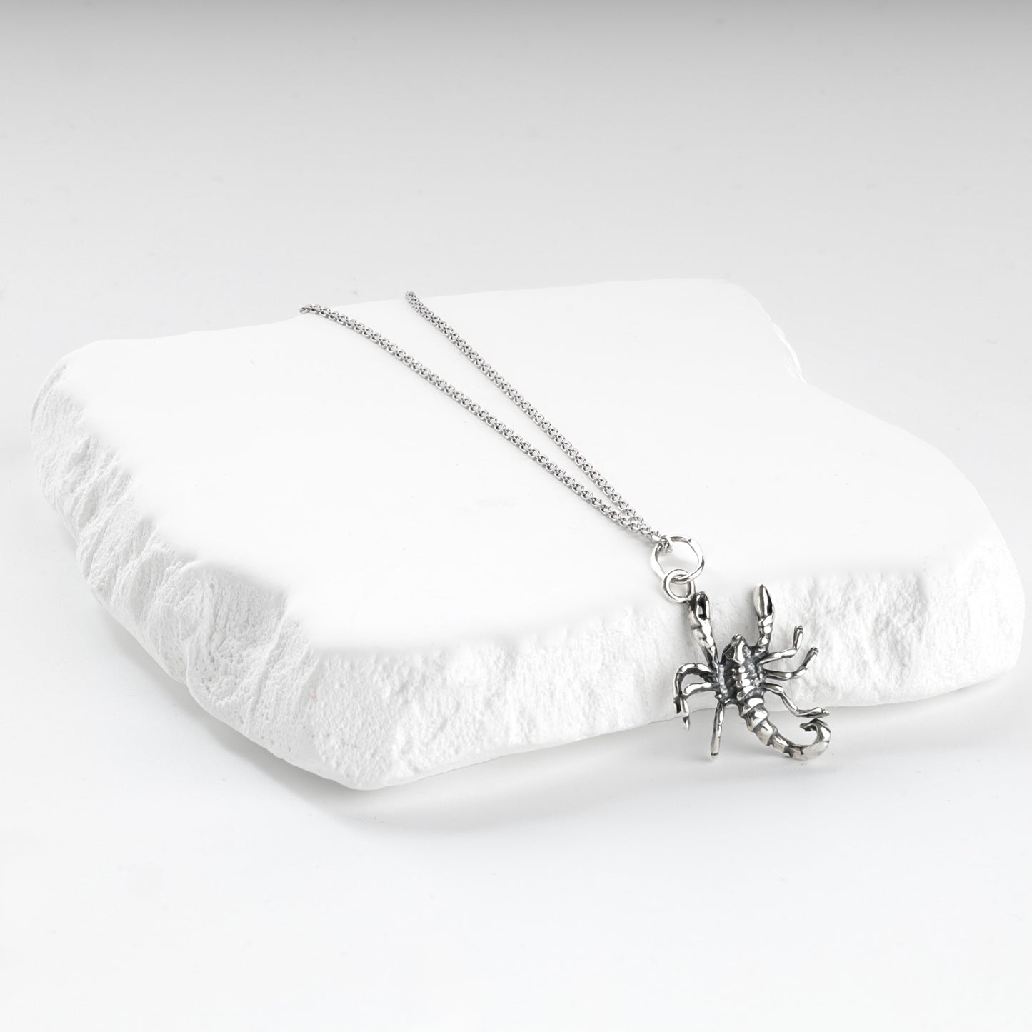 Silver 925 sculptural scorpion pendant, front view